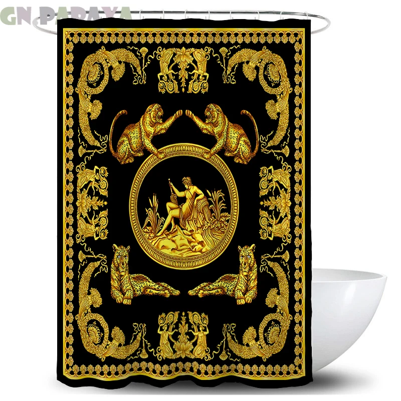 

Court style panther angle macrame Bath Curtains Waterproof Polyester Fabric retro grey retro Shower Curtains Screen with Hooks