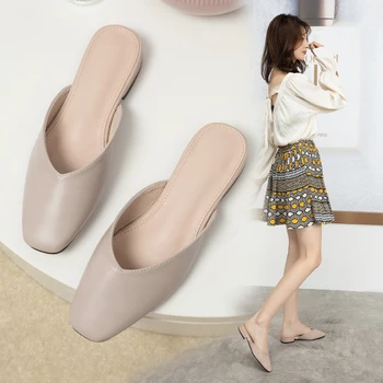

Shoes Woman's Slippers Luxury Slides Square Toe Shose Women Low 2020 Designer Cover Block Rubber Basic Rome PU Fabric heel