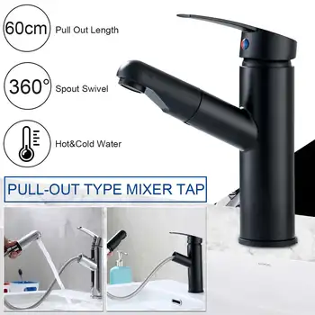 

Bathroom Kitchen Basin Faucet Single Handle 360° Pull Out Spray Sink Tap Hot And Cold Water Crane Deck Mount Faucets