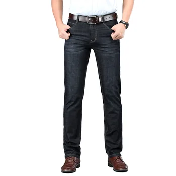 

Famous Brand Denim Pant Men Autumn Mens Jeans Business Casual Straight Black Jeans Plus Size 29-42 Denim Trousers Men