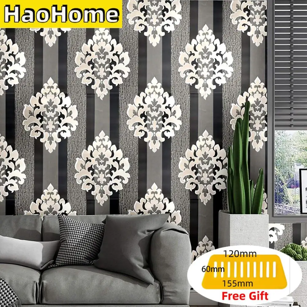 HaoHome современные черные Серебряные амортизаторы настенная бумага самоклеящаяся