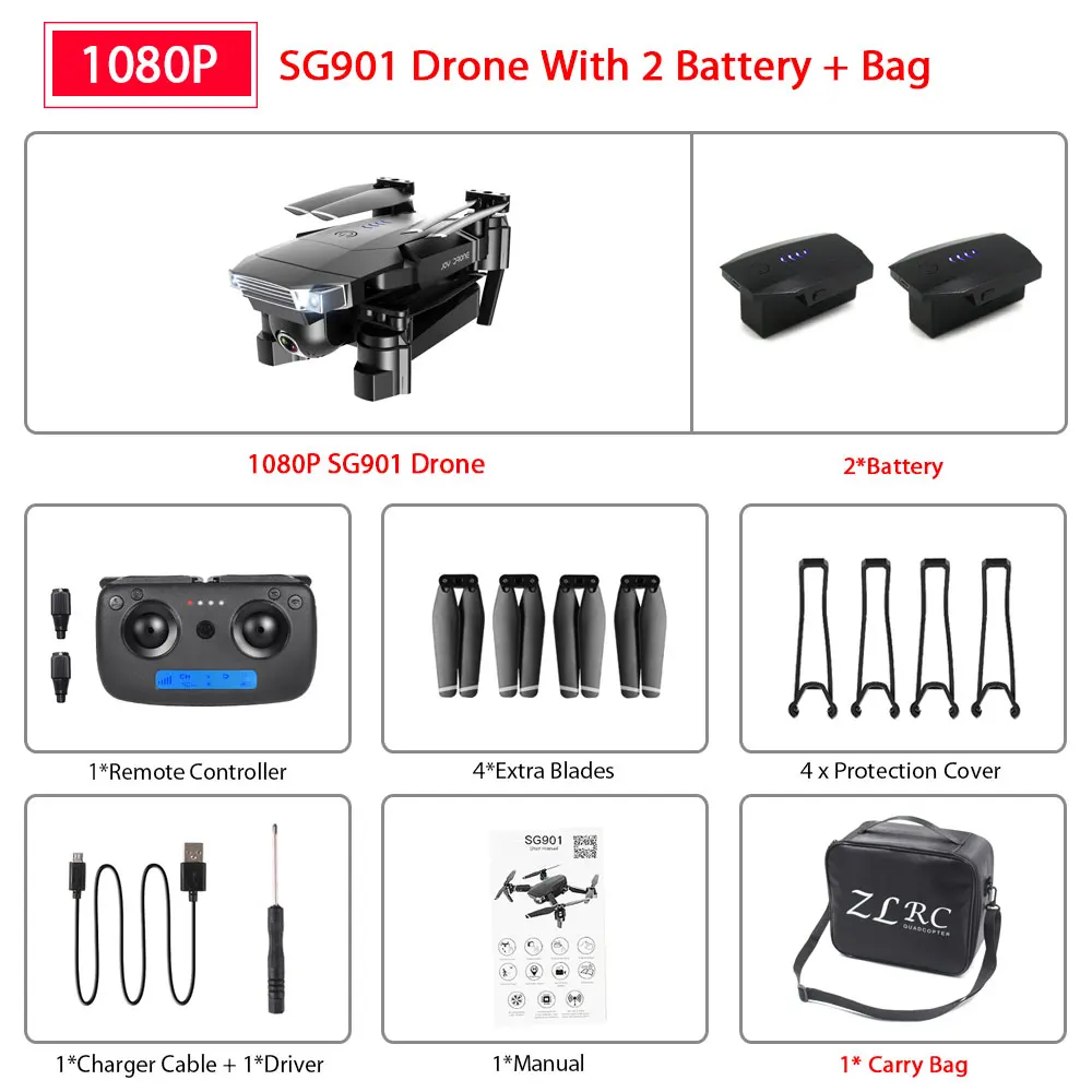 SG901 1080P 2B Bag ZWN SG907 SG901 gps Радиоуправляемый квадрокоптер с Wifi FPV 1080P 4K HD Двойная камера оптический поток Дрон следуй за мной мини Дрон VS SG106 E502S - Цвет: SG901 1080P 2B Bag
