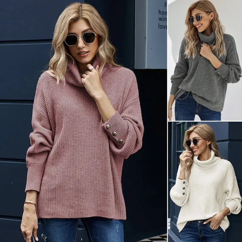 Women's Oversized Turtleneck Chunky Pullover Sweaters Cowl Neck Long Sleeve Winter Slouchy Loose Knit | Женская одежда