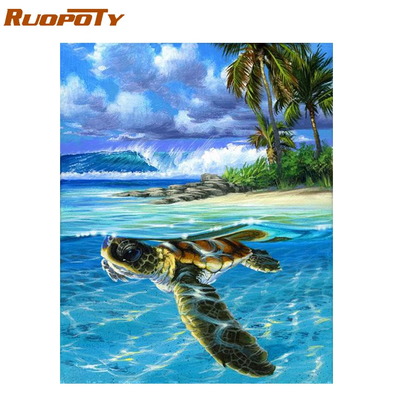 RUOPOTY фоторамка DIY картина по номерам набор Морская Черепаха Рисунок на холсте