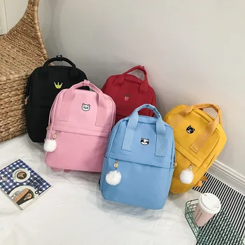 

Women Canvas Backpack Cute Embroidery Shoulder Bag Solid Color School Bag For Teenage Girl Children Kids Backpacks Travel Bag