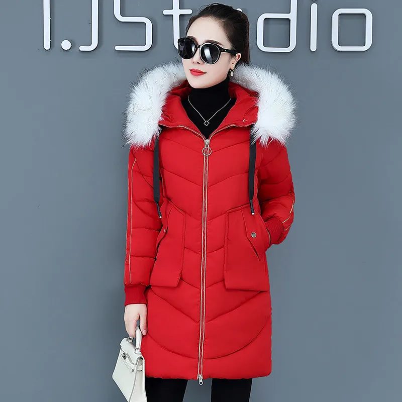 Best 2019 Winter New Women Hooded Coat Fur Collar Thicken Warm Long Jacket Female Outerwear Parkas Ladies Cotton Padded Overcoat M276