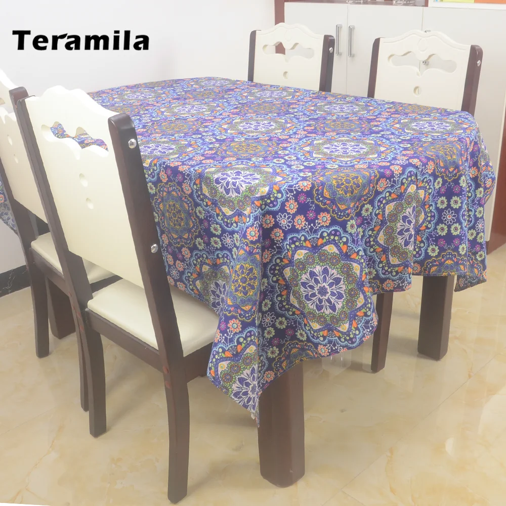 Teramila Printed Floral Thick Tablecloths Cotton Linen Rectangular Round Table Cover Cloth For Wedding Mantel Oval Dining Table