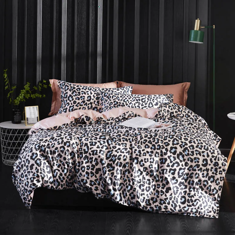 OLOEY, хлопок, роскошный комплект постельного белья, атласный, с цифровой печатью, queen King size, комплекты постельного белья, пододеяльник, простыня, наволочки, 4 шт - Цвет: Leopard