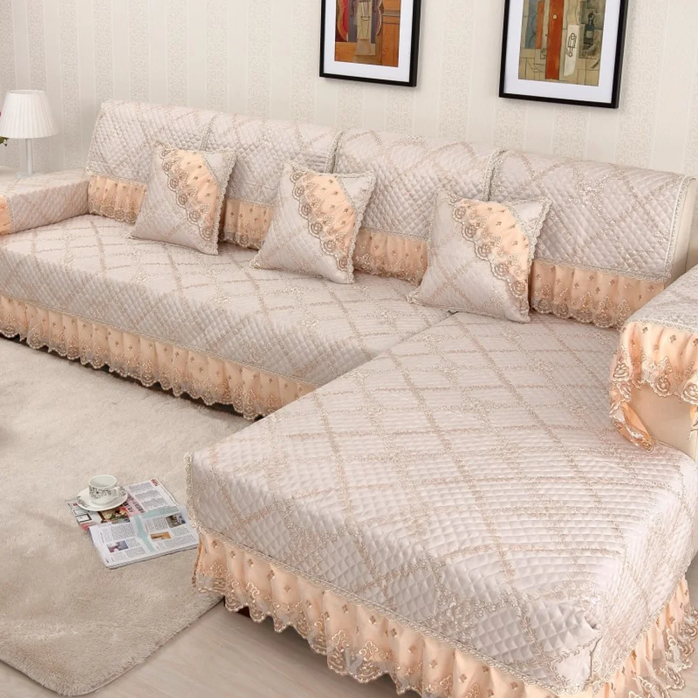 

High-grade lace sofa cover Linen couch cover Combination Kit slipcover sofa Thicken On-slip Sofa Cushion Backrest Pillowcase