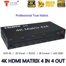 

Tjtak Conversor comutador edid rs232, 4x4 HDMI 2.0 Matrix 4K 60Hz 1080p 4 Entrada 4 Saida Saida Para PS4 Xbox PC Para HDTV