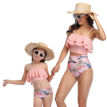 

Bikini sexy beach 2020 explosion models parent-child new swimsuit high waist lotus leaf bikini sexy mother and child outfit