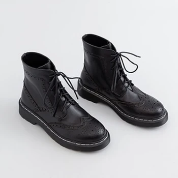 

Snow Genuine Cow Leather Black Boots Shoes Women Lace-up Vintage Flats With Footwear Handmade Winter Natural Warm Shoes Woman 19