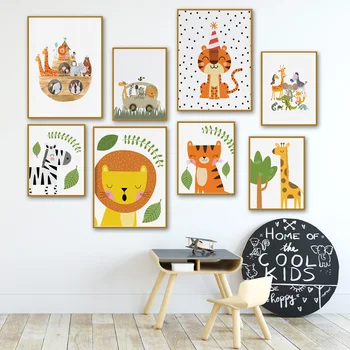 

Cute Lion Tiger Giraffe Zebra Cartoon Nordic Posters And Prints Wall Art Canvas Painting Nursery Wall Pictures Kids Room Decor