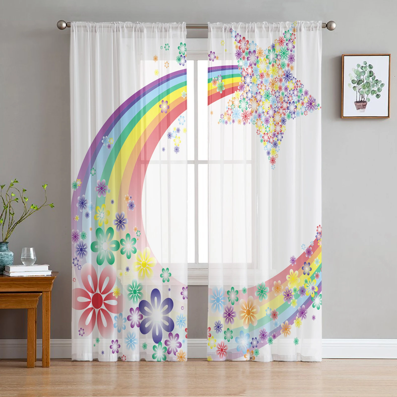 Cartoon Rainbow Star Sheer Curtains Window Curtains For Living Room Bedroom  Blinds Kids Room Home Decor - Curtain - AliExpress