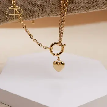 

New Arrivals Of May Asymmetric chain Gold Silver Color Heart Pendant Necklaces Street Style Hiphop Chain Necklaces For Women