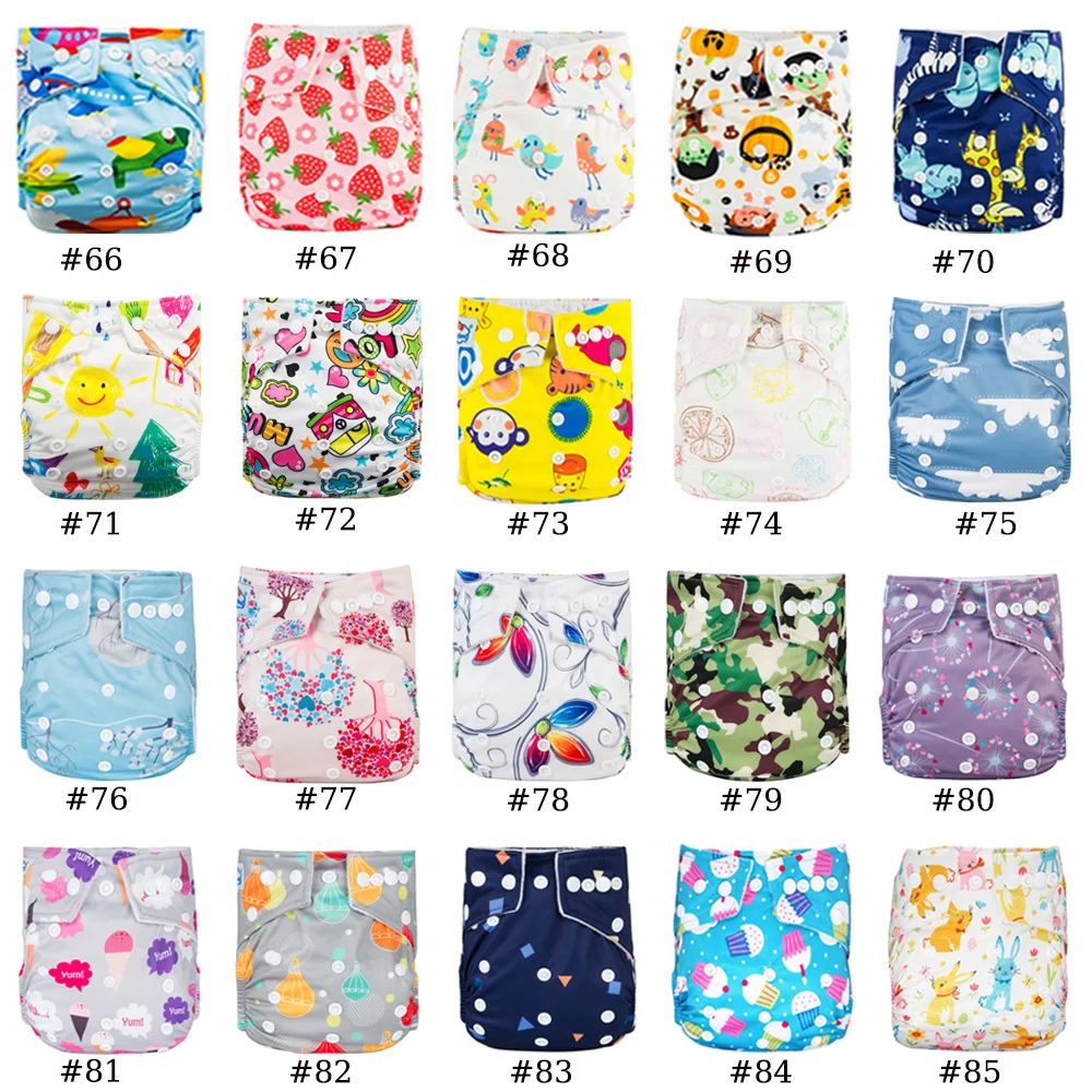 Babyland Baby Diapers 5pcs + Nappy Inserts 5pcs easy to use Day and Night Pocket Diapers New Prints