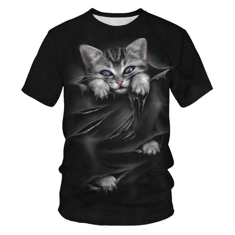 

2021 summer T-shirt men's cute cat pattern 3D printing fashion men and women T-shirt soft texture casual fashion men's clothing