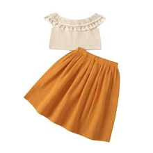 

Summer 2-6Years Kids Girls Clothing Set Fringed Ruffle Tops and Skirt Two-piece Suit Set Clothes