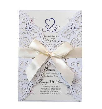 

50pcs Fancy Hollow out card Art lace bowknot Invitation Card Greeting Card Customize Business With RSVP Card Party Supplies