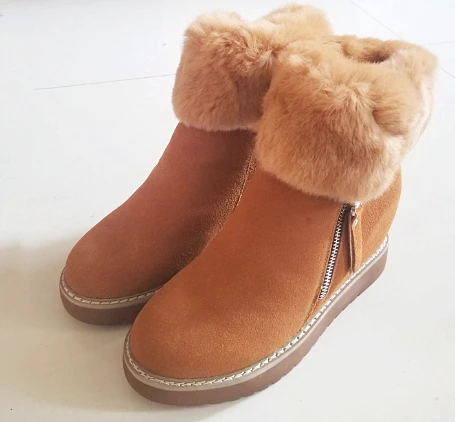 JIANBUDAN/высококачественные зимние ботинки на меху; женские повседневные хлопковые ботинки с кроличьей шерстью; теплые зимние ботинки из коровьей замши и плюша, визуально увеличивающие рост - Цвет: brown