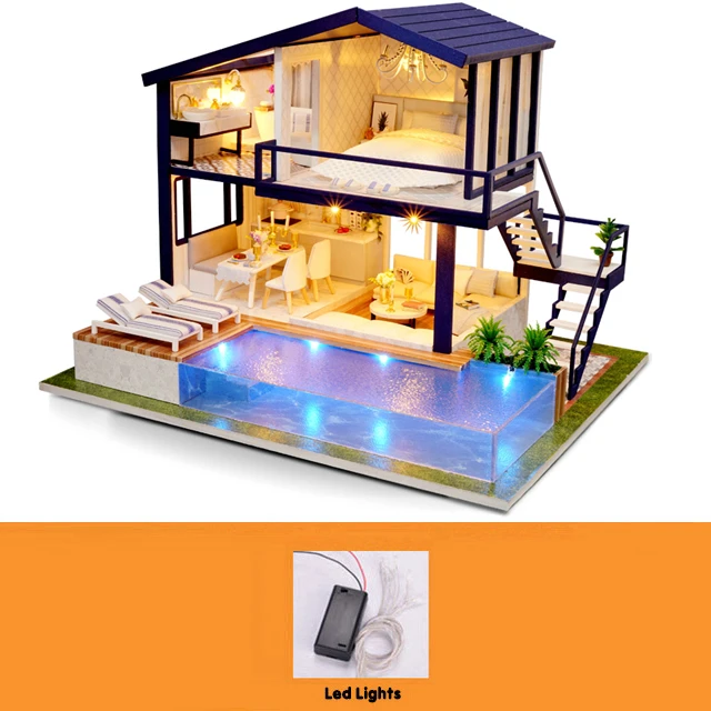 Doll House Wooden Furniture Diy House Miniature Box Puzzle Assemble 3D Miniaturas Dollhouse Kits Toys For Children Birthday Gift 9