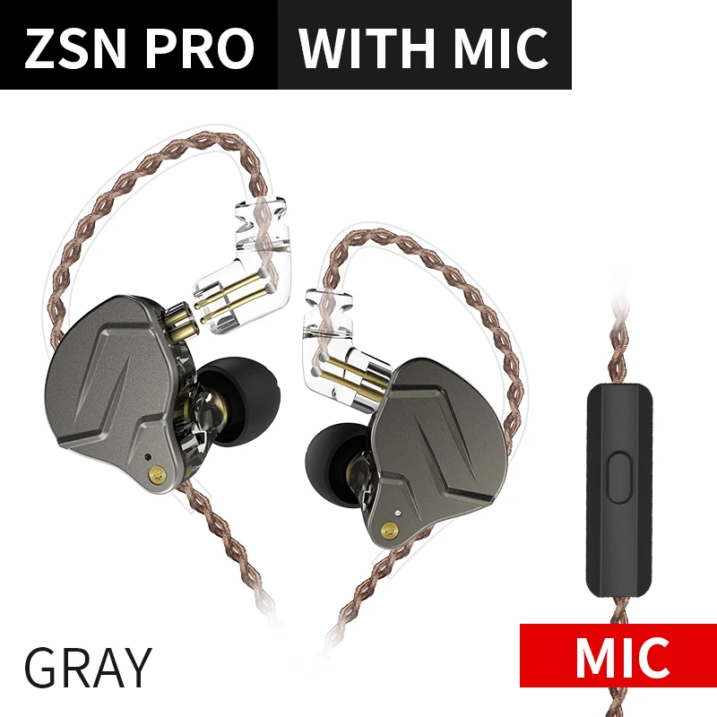 Новинка KZ ZSN PRO 1BA+ 1DD гибридная технология HIFI металлические наушники в ухо бас-вкладыши Спортивная гарнитура с шумоподавлением ZS10 PRO ZSX - Цвет: Gray with mic
