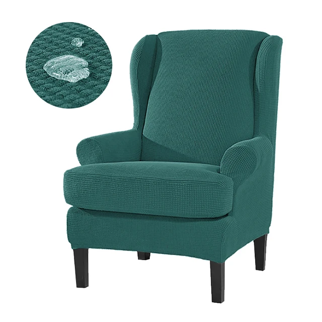 Sloping Arm Wing Back Jacquard Sofa Covers Chair Cover Elastic Armchair Wingback Chair Wing Back Stretch SlipCover Protector Color 821