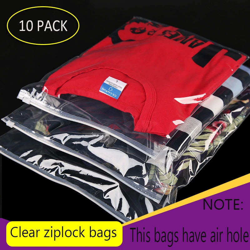 10pcs Reclosable Clear Plastic Underwear Storage Bag For Travel Clothes