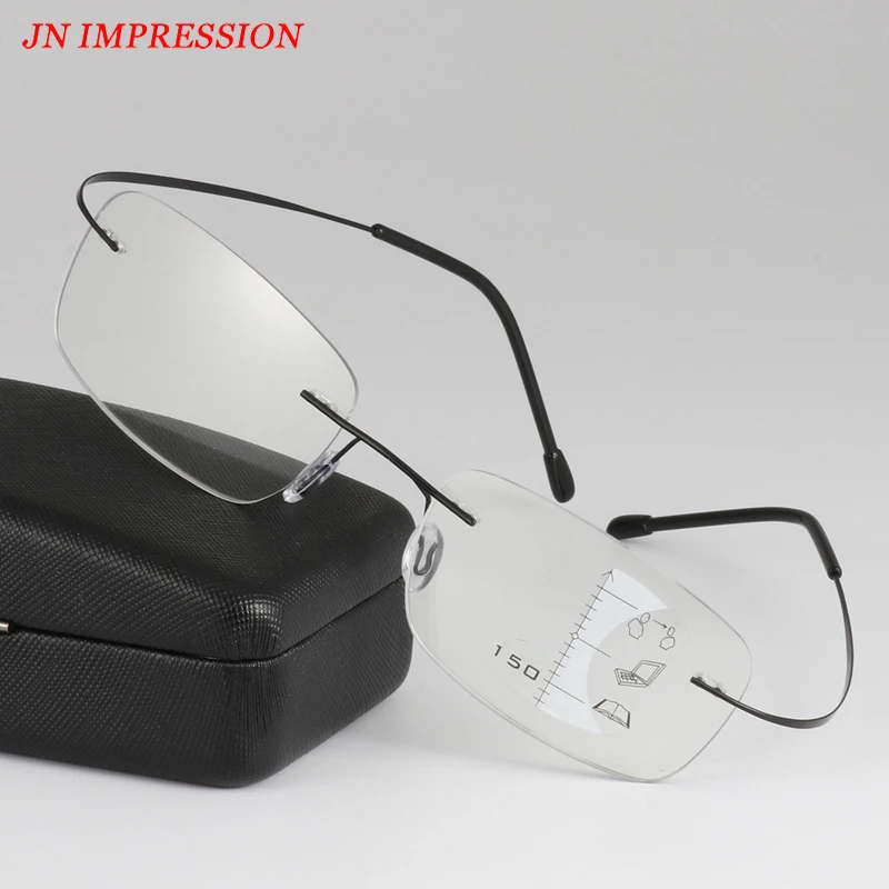 JN IMPRESSION титановые безободковые прогрессивные Мультифокальные очки для чтения