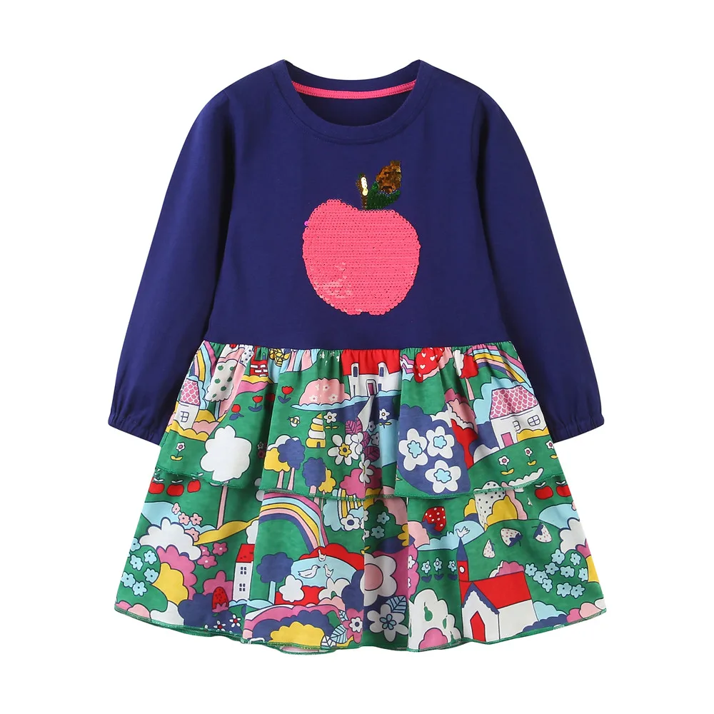 

Jumping Meters New Princess Party Tutu Dress with Star Cotton Children Autumn Spring Clothing Long Sleeve Toddler Costume Dress