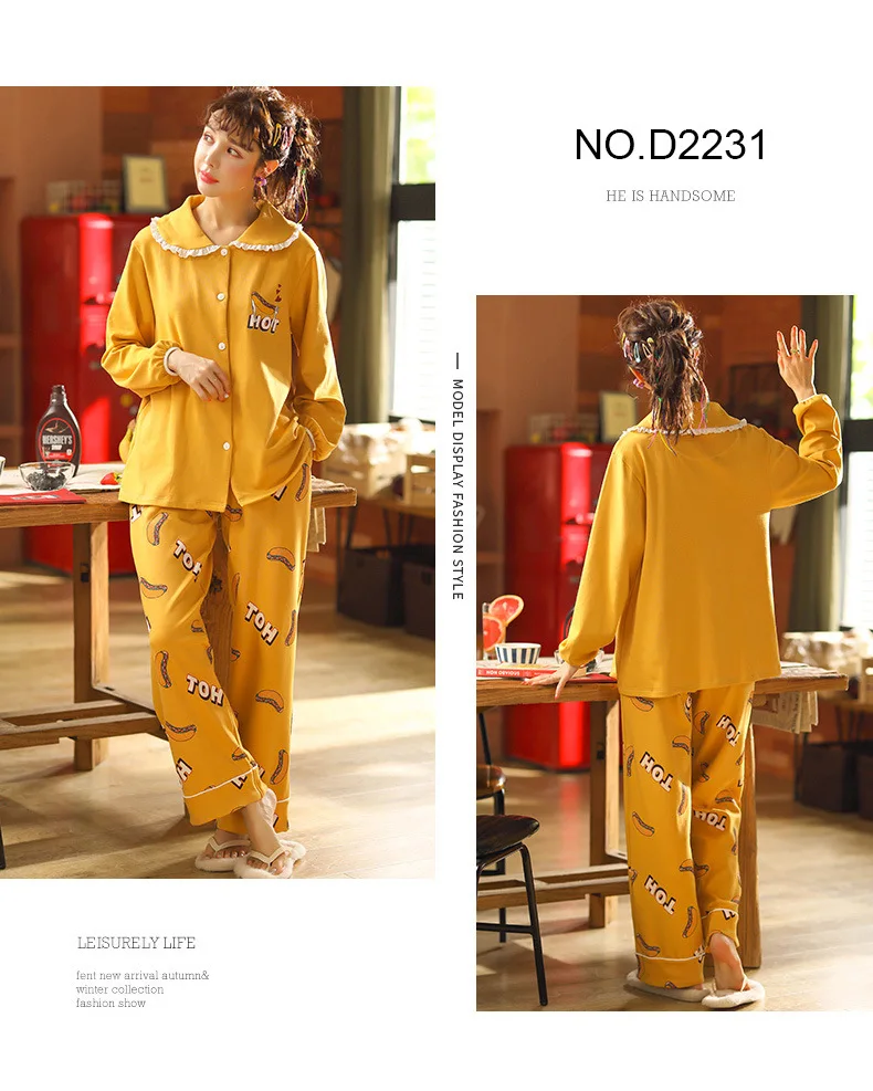Autumn& Winter New Style Pure Cotton Long Sleeve Trousers Pajamas WOMEN'S Cardigan Ladies Home Leisure Suit