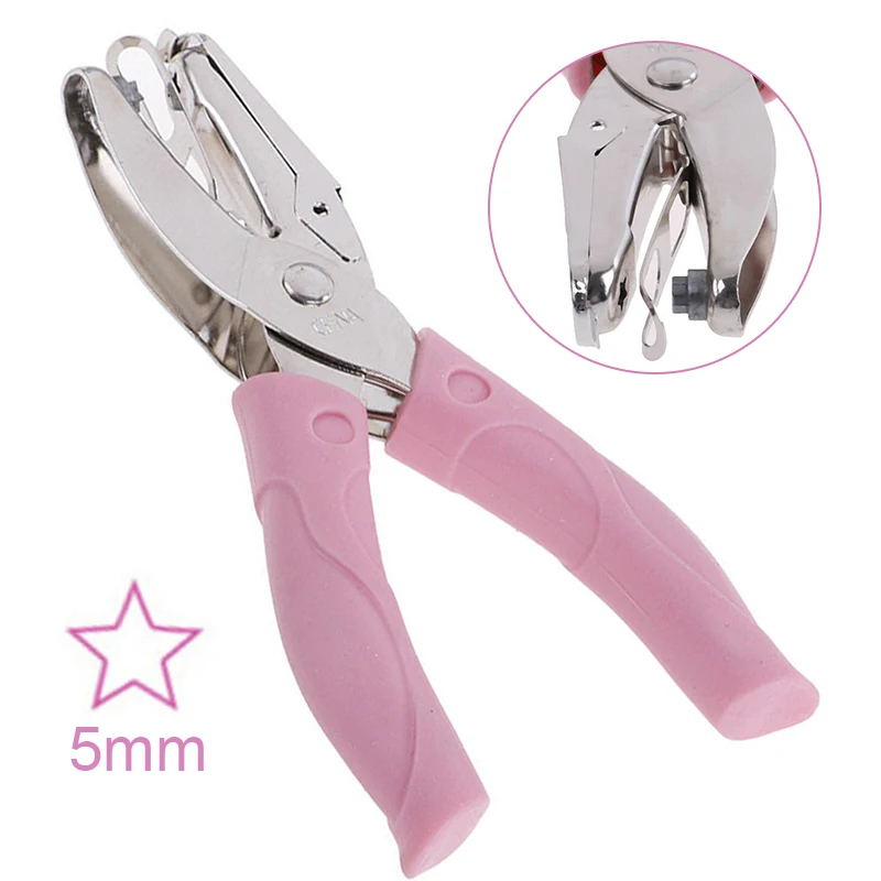 

1pc Handheld Metal DIY Paper Puncher 5mm Star Single Hole Craft Paper Cutter Punch Hand Tool with Pink Handle 15.8x7.5x1.8cm