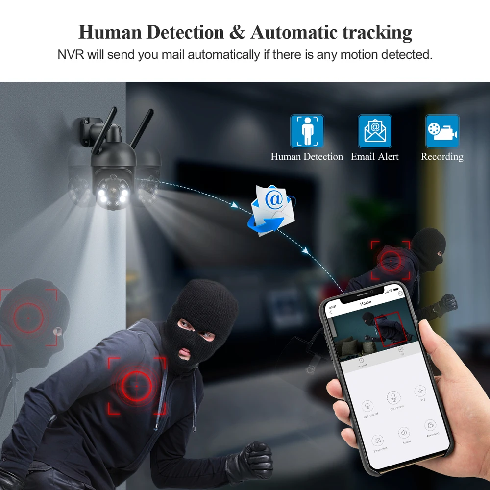 Techage-Sistema de videovigilancia inalámbrico PTZ, 3MP IP de cámara de seguridad, Audio bidireccional, WIFI, 8 canales, P2P, NVR, seguimiento humano - Imagen 3