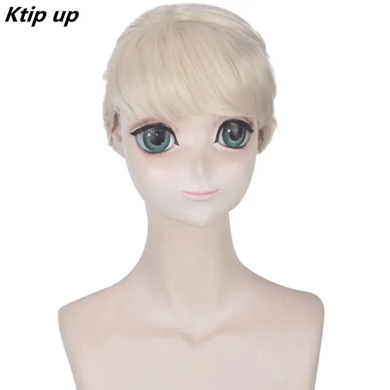 

Ktip Up Top Qualtiy Braids Short Natural Blonde Elsa Synthetic Hair Cosplay Wig + Wig Cap