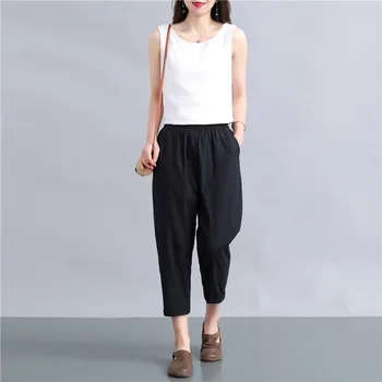 

2020 summer solid color new fashion popular wild cool outer wear elastic band curling 7 points pants 848