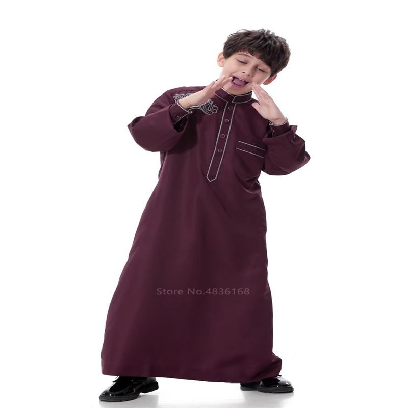 Арабский халат для мальчика-подростка; детская одежда с длинными рукавами и вышивкой в Саудовской Аравии; мусульманская одежда; Мужская Тауб Рамадан; костюмы; кафтан
