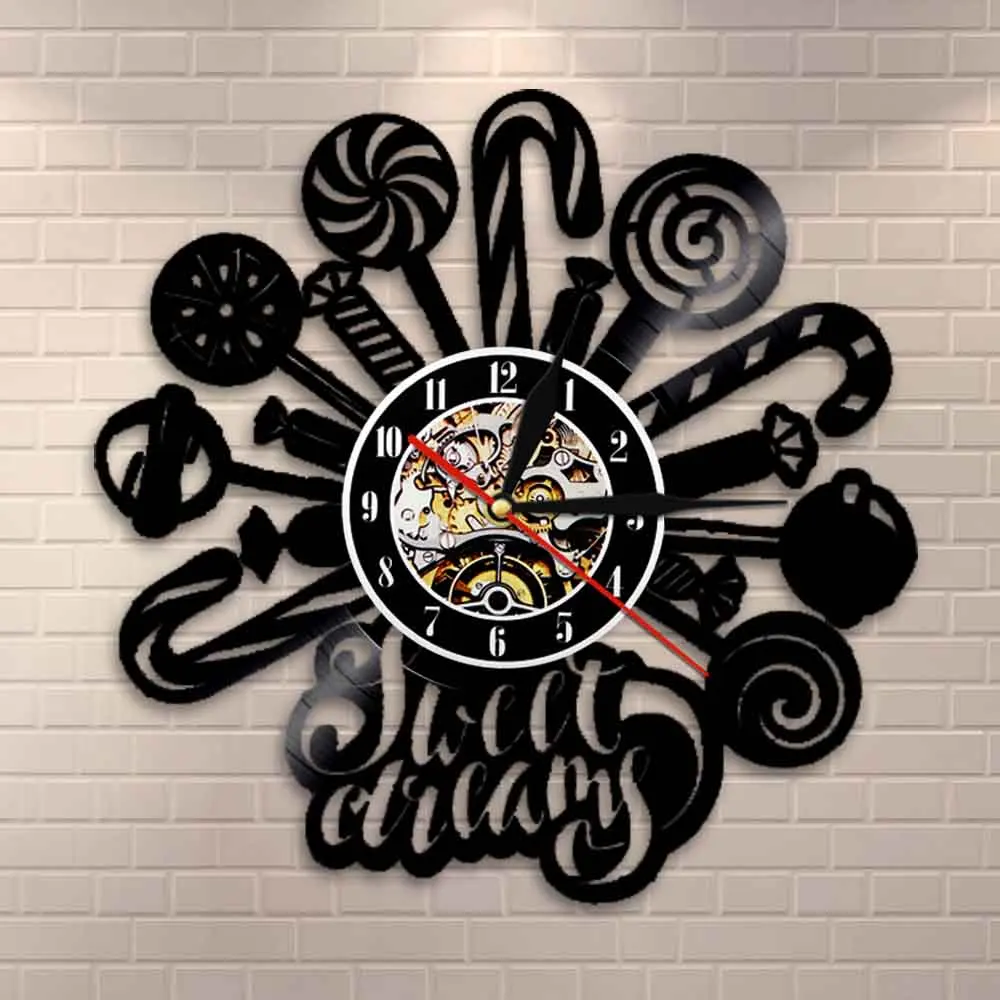 Sweet Dreams Wall Art Kids Room Decor House Shop Decorative Clocks Lollipops Candy Design Vinyl Record Clock | Дом и сад