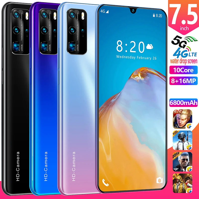 US $118.80 75 Inch Global Version Android Smartphone Cellphone Dual SIM Camera Mobile Phone 3G 4G Cell Smart Phones Face Unlock Handset
