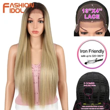 Иконы стиля 13X4 Синтетические волосы на кружеве парик для черных Для женщин 32 дюймов термостойкие прямые парики блондинка натуральные синтетические парики Косплэй волос