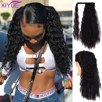 

XIYUE Long Afro Ponytail Synthetic Hairpiece Wrap on Clip Hair Extensions Corn Wavy Pony Tail Long Afro Curly Corn Hair Headwear
