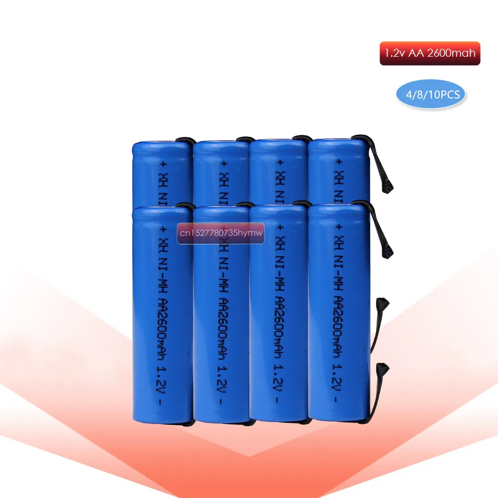 

4/8/10pcs 1.2V AA rechargeable battery 2600mah 2A ni-mh nimh cell blue shell with tabs pins Braun electric shaver toothbrush