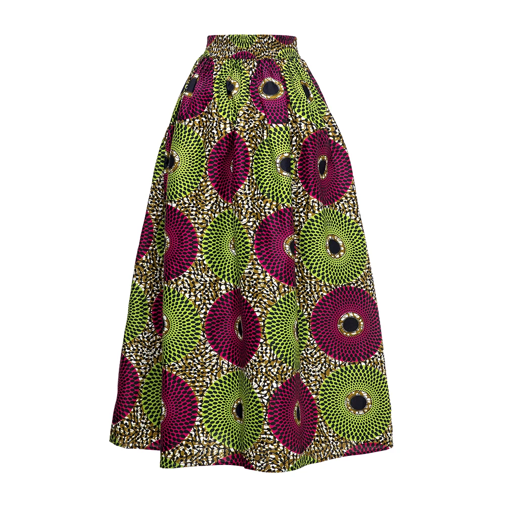 african robe Ankara African Wax Print Maxi Skirt Green Ankara Swing Clothes For Women Long Beach Skirt Elastic Lady Fashion african suit