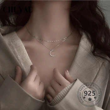 

Chuyau Full 925 Sterling Silver Double Moon Necklace Pendant & Necklace For Women Fashion Fine Jewelry 2020 New Best Gift