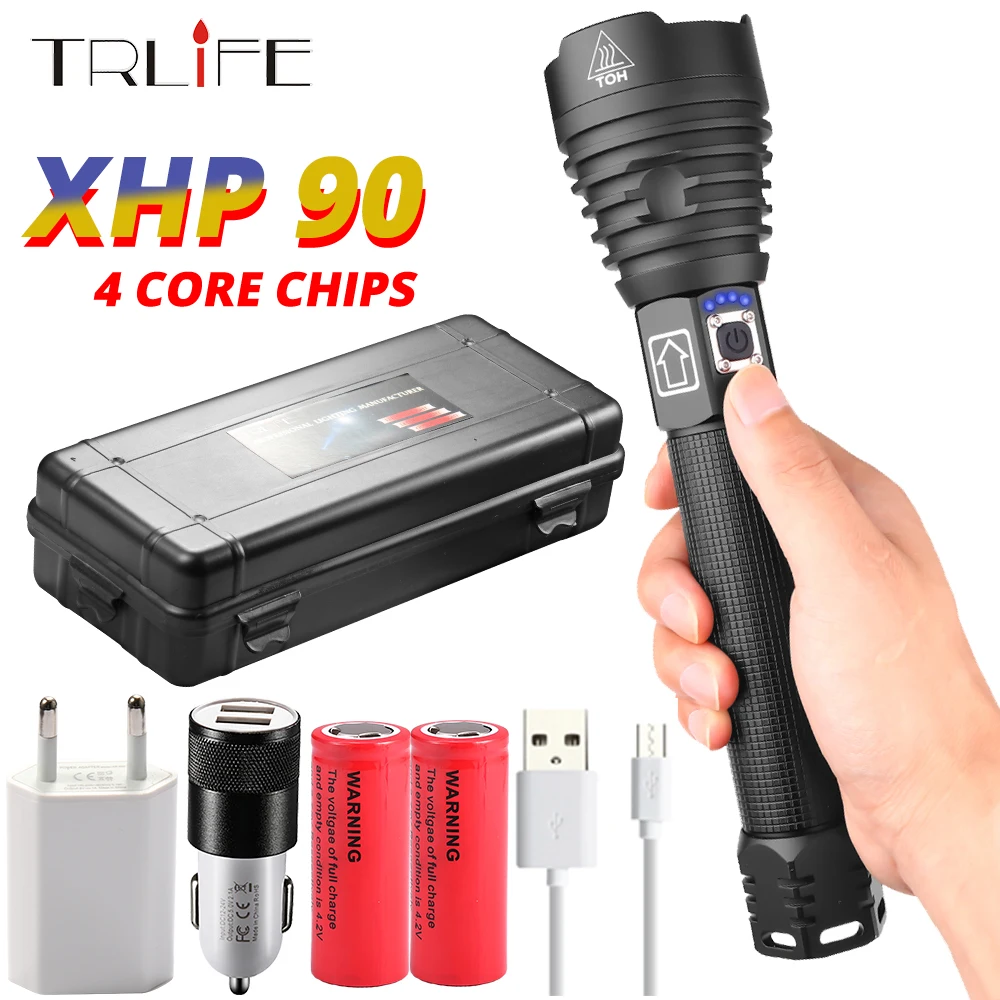 

XHP90 Most Powerful LED Flashlight XLamp XHP70.2 USB Rechargeable Tactical Light 18650 26650 Zoom Torch Camping Lamp