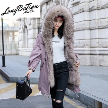 Preise Mantel 2020 Echt Weibliche Natürliche Kaninchen Liner Parka Winter Jacke Frauen Waschbären Pelz Kragen Warme Lange Jacken MY3229