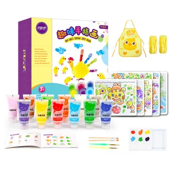 

Washable Finger Paint Set with 12 Colors Paint 9 Sponge Stamp 4 Brushes 24 Coloring Cards 1 Palette for Kid Toddler DIY Painting