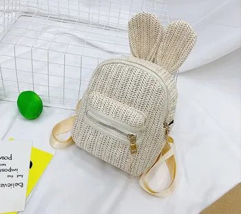 

Toddler Kid Girls school bags cute rabbit ear straw woven backpack for teenagers high school backpack student mini shoulder bag