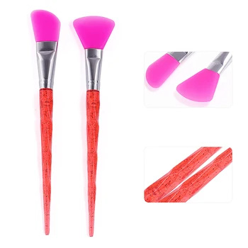 

2pcs/set nail art brush silicon hanle with crystal diamond inside DIY face mask brush rose red hair dust cleansing brush MZ196