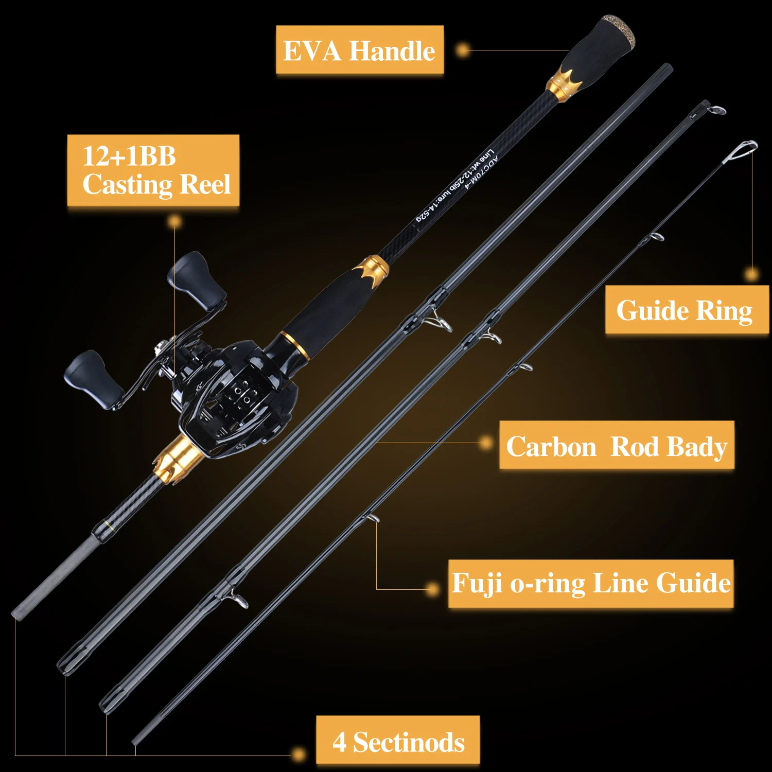 Sougayilang Fishing Rod Combo 1.8m 2.1m Portable 4 Sections Carbon Rod and 12+1BB Baitcasting Reel Fishing Wheels Set Pesca