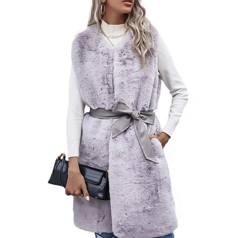 

Gray New Fur Vest 2021 Autumn And Winter New Mid-Length Fashion Leopard Print Lace Casual Vest Outerwear Y807